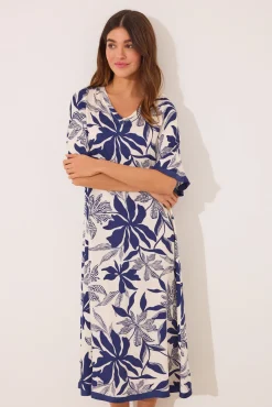 Vestido largo satén print flores