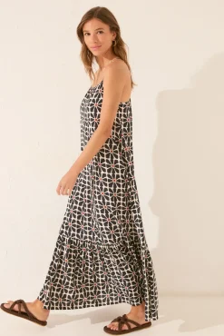 Vestido largo tirantes estampado flores