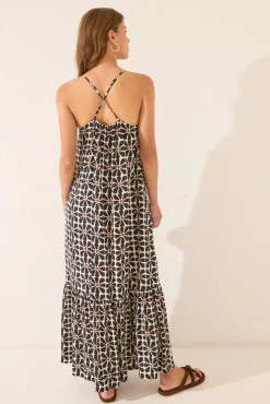 Vestido largo tirantes estampado flores