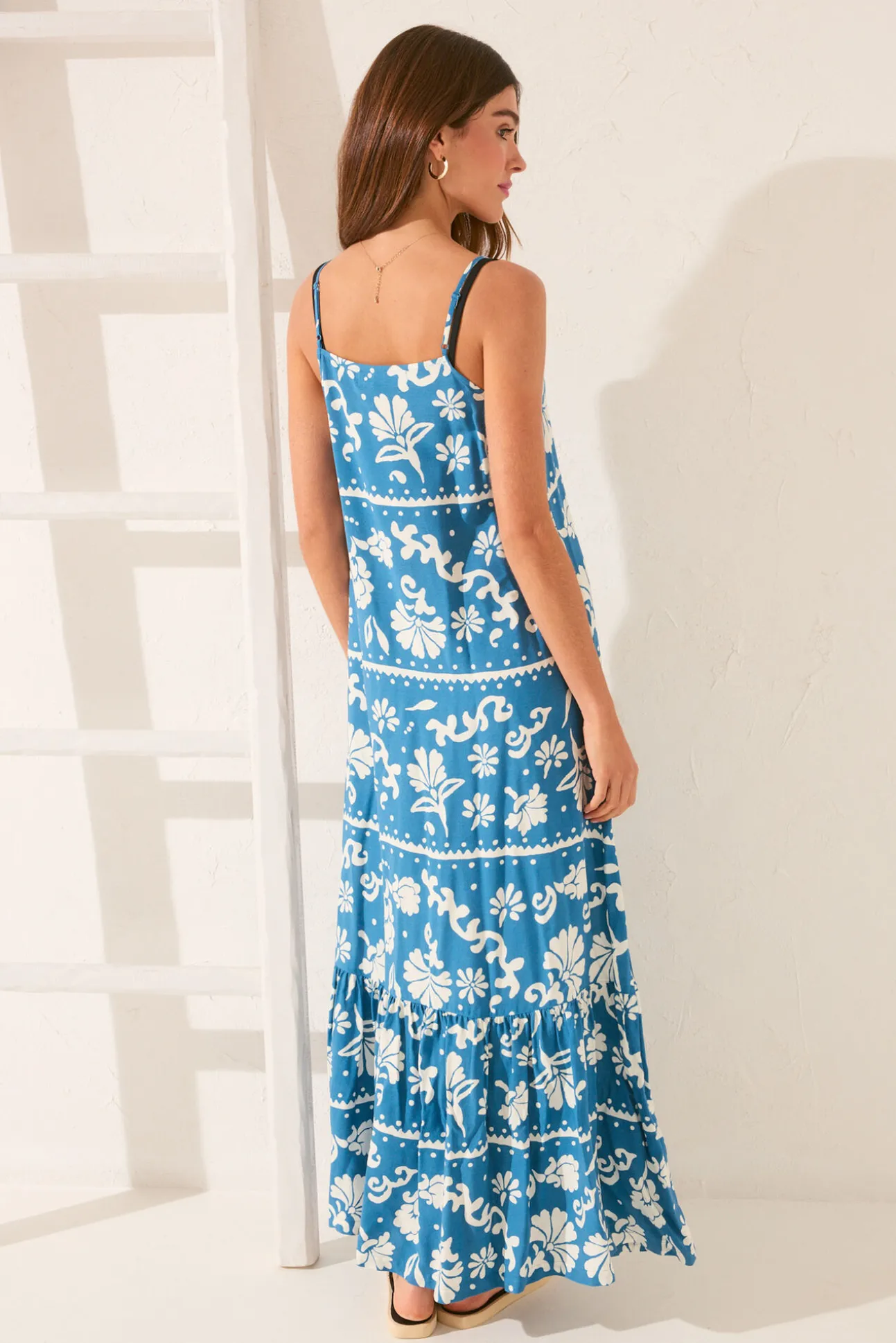 Vestido largo viscosa estampado sello