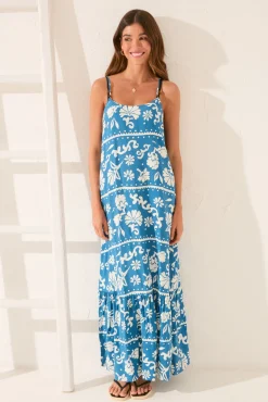 Vestido largo viscosa estampado sello