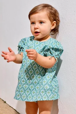 Vestido manga abullonada con estampado de flores