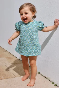 Vestido manga abullonada con estampado de flores