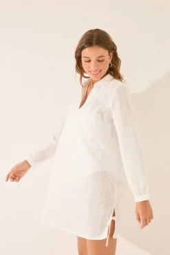 Vestido midi algodón bordado suizo blanco
