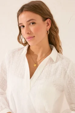 Vestido midi algodón bordado suizo blanco