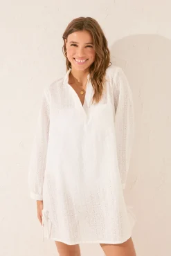 Vestido midi algodón bordado suizo blanco