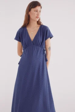 Vestido midi bordado suizo circular