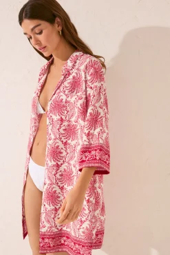 Vestido midi camisero estampado hojas