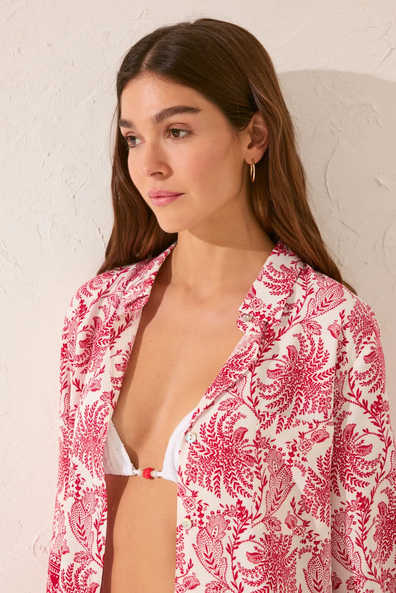 Vestido midi camisero estampado hojas