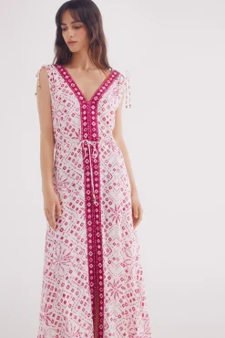 Vestido midi cenefa central estampado