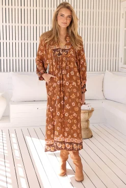 Vestido midi de manga larga Boheme