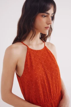 Vestido midi escote halter crochet