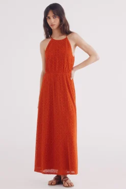 Vestido midi escote halter crochet