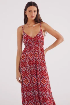 Vestido midi estampado detalles trenzados
