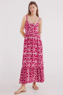 Vestido midi estampado tropical