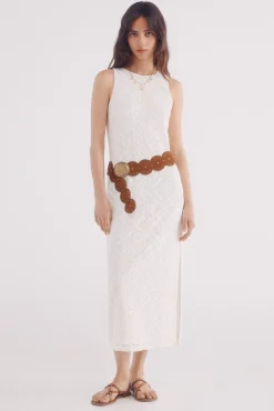 Vestido midi estructura rombos flores