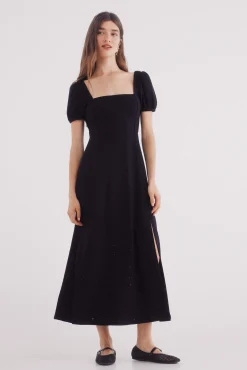 Vestido midi negro liso