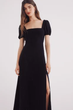 Vestido midi negro liso