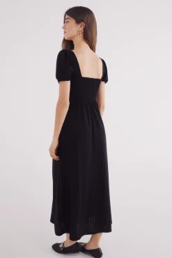 Vestido midi negro liso