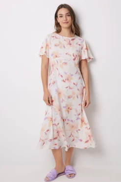 Vestido midi viscosa print flores
