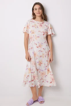 Vestido midi viscosa print flores