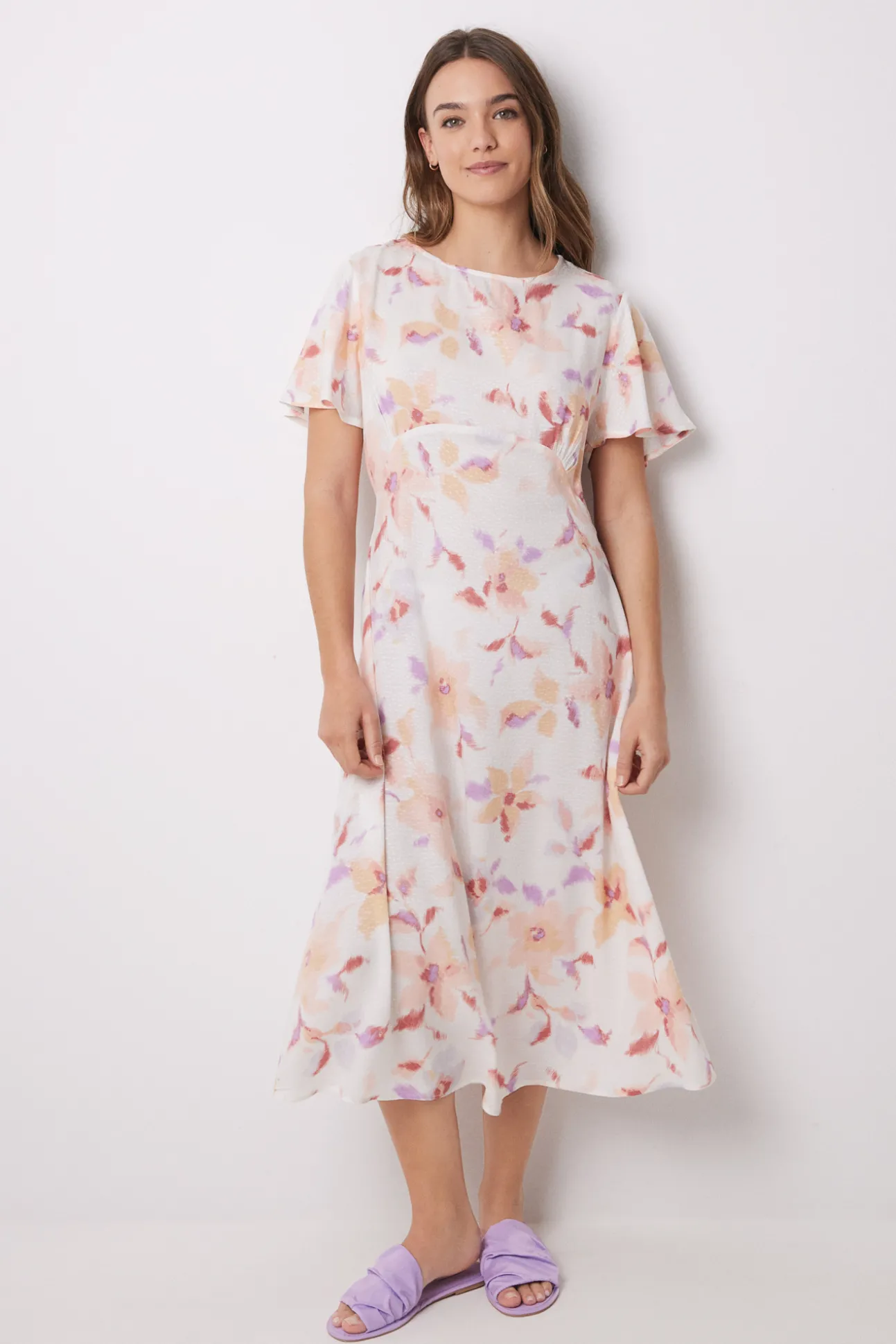 Vestido midi viscosa print flores