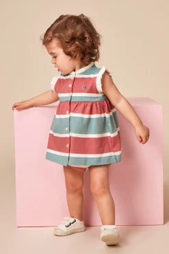 Vestido polo de rayas tricolor verde