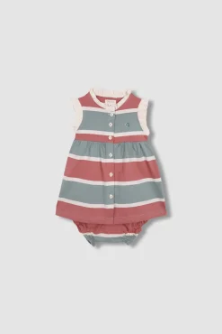 Vestido polo de rayas tricolor verde
