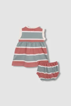 Vestido polo de rayas tricolor verde