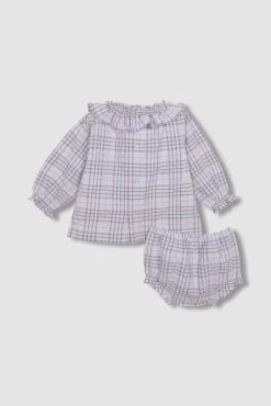 Vestido smock cuello volante azul claro