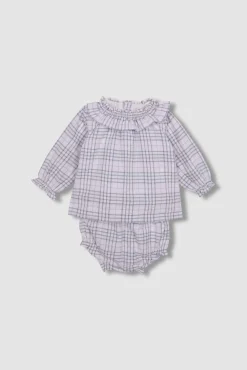 Vestido smock cuello volante azul claro