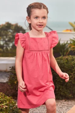 Vestido volantes mangas rosa