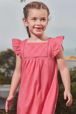 Vestido volantes mangas rosa