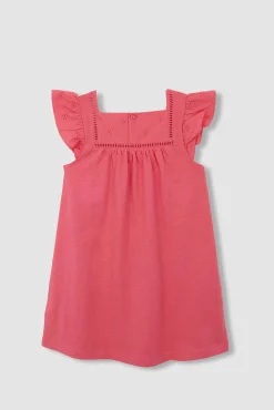 Vestido volantes mangas rosa