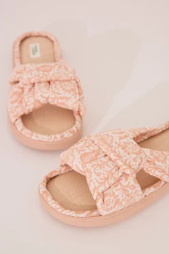 Zapatillas casa pala nudo rafia naranja melocotón