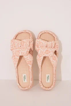 Zapatillas casa pala nudo rafia naranja melocotón