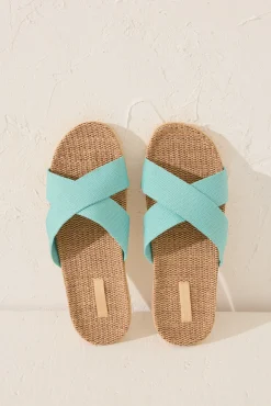 Zapatillas casa rafia turquesa