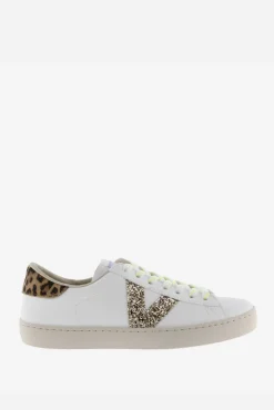 Zapatillas de efecto piel Victoria Berlín con logotipo de glitter y trasera animal print