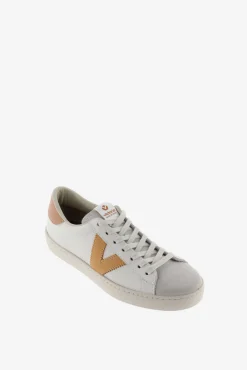 Zapatillas de piel Victoria Berlín con piezas en contraste y puntera de serraje