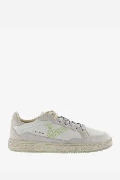 Zapatillas deportivas de mujer con piezas metalizadas y logotipo de glitter